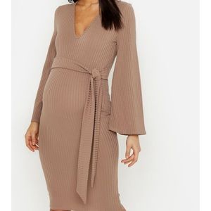 Maternity Wrap Tie Front Ribbed Dress